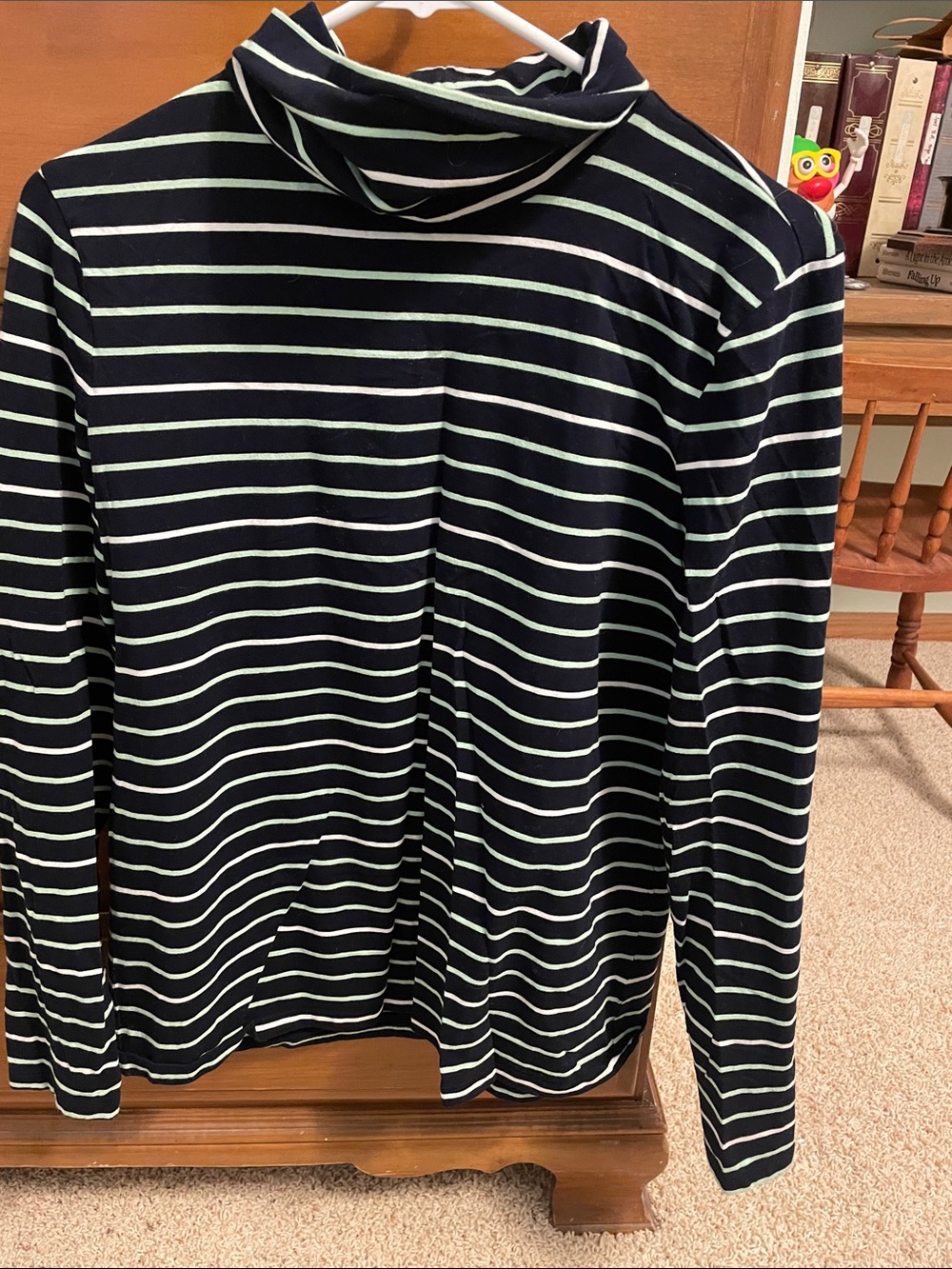 Talbots Navy and White Striped Turtleneck Top